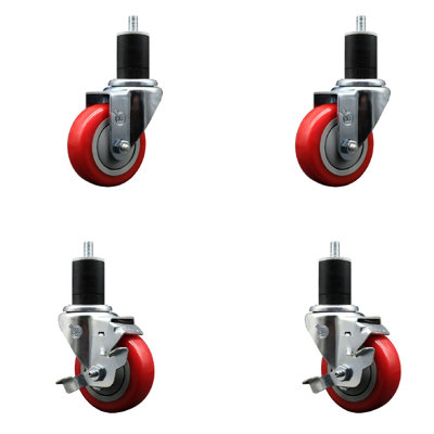 Poly Wheel Swivel Expanding Stem Caster Set 2 Brakes SCC TLB 3.5" x 1-3/4"