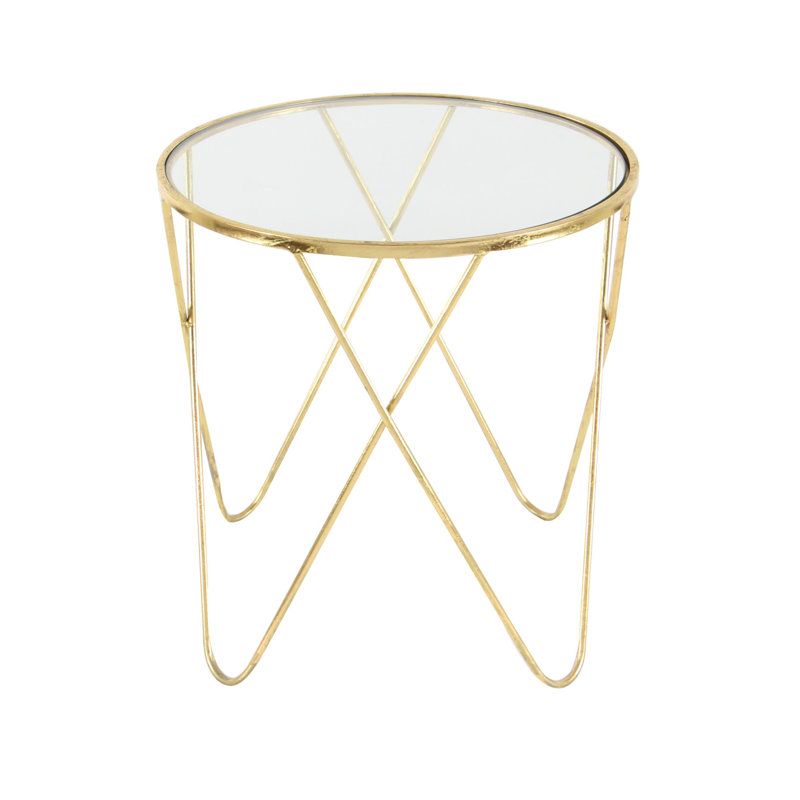 Gold Metal and Glass Round Accent Table Set
