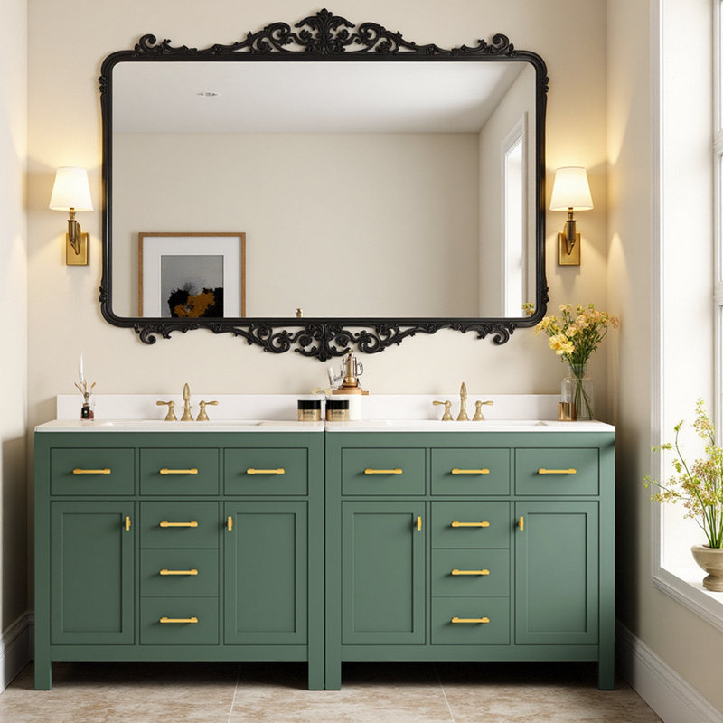 Meuble-lavabo double 72 po avec lavabos en céramique, Vert