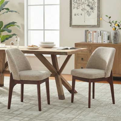  Bason 19.5" High Polyester Upholstered Dining Chairs with Solid Wood Legs