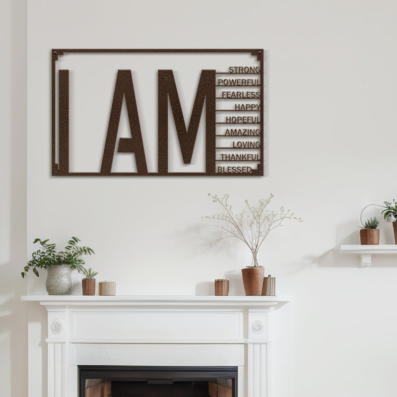 I AM Inspirational Quote, H 11,16 po x l 18 po x P 0,05 po, Brun