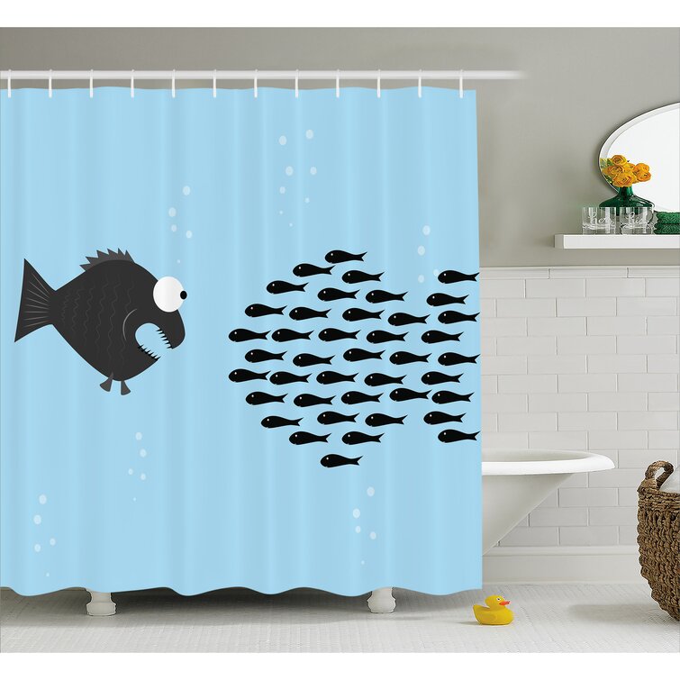 East Urban Home Little Fish Crew and Big Fish Decor Shower Curtain