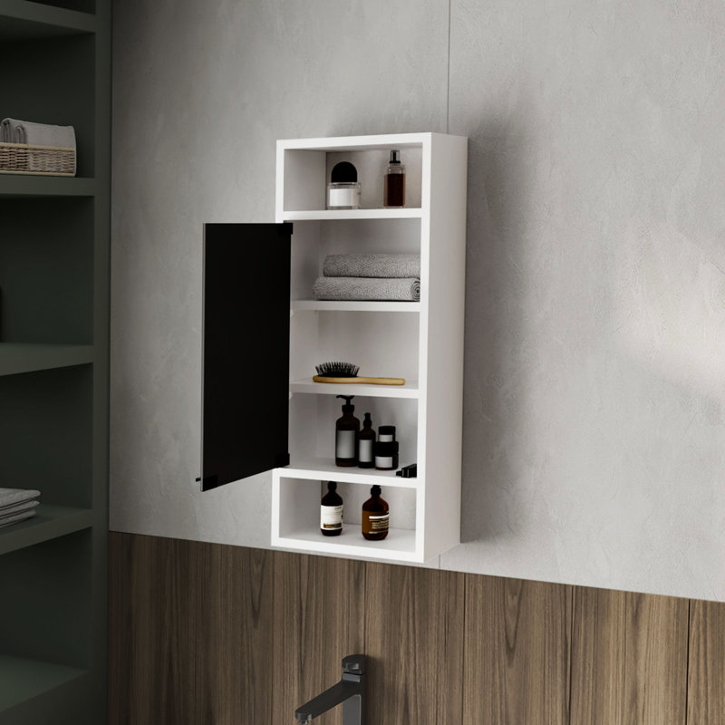 Wall - Mounted White Bathroom Medicine Cabinet With Mirror Door And Open Storage, 11.75 Inches Wide , 10 15