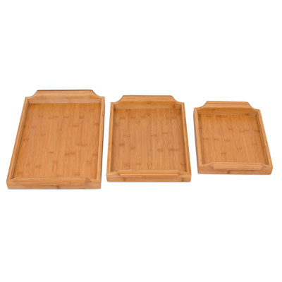  Bamboo Nesting Breakfast Bed Trays, Exterior Handles, Serving Tray Wood - Set of 3