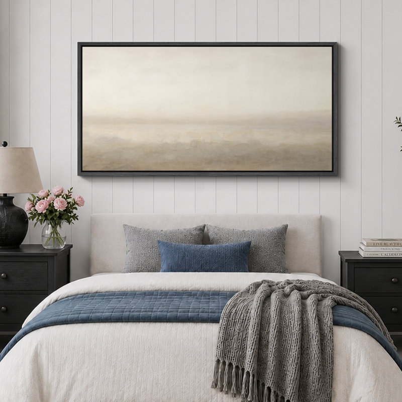 Grande impression sur toile encadrée, impression de paysage abstrait beige pour décor neutre moderne, H 30 po x l 60 po, Noir