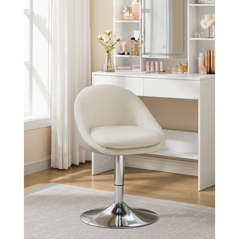 Adjustable Dressing Chair, Office Chair, Swivel Stool With Backrest, Steel, For Counter, Home Office, Dressing Table, Dining Room, Silver Grey