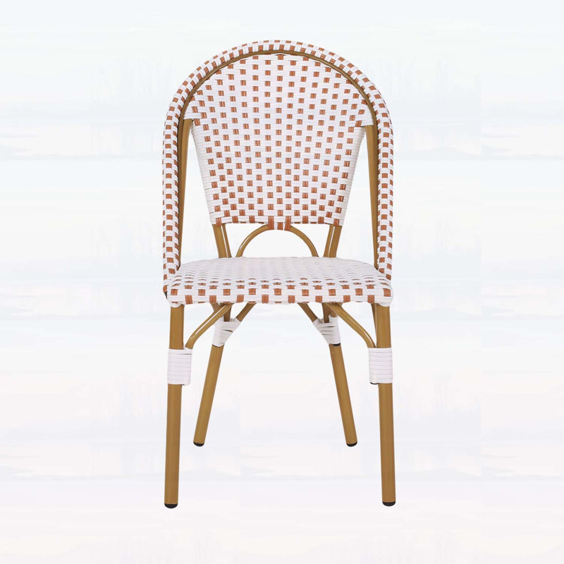 Ensemble de 2 chaises bistro d'extérieur en rotin et aluminium PE résistantes à la rouille avec finition en bambou