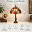 Lampe de table de style Tiffany Hantek, lampe florale rétro en verre coloré de 11,8 po avec base en métal, lampe de chevet E26 pour le salon de la chambre à coucher