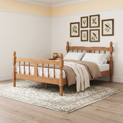 Classic Wood Platform Bed with Spindle Headboard and Slats
