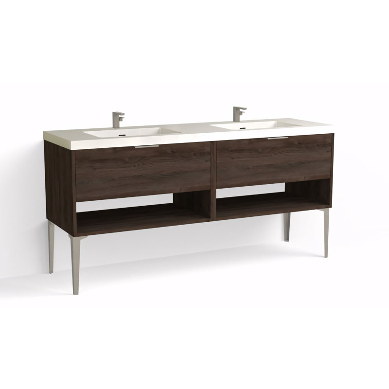 Modo 72" W Freestanding Double Bathroom Vanity with Dean Leg, Glossy White/Single, White Acrylic, Satin Nickel