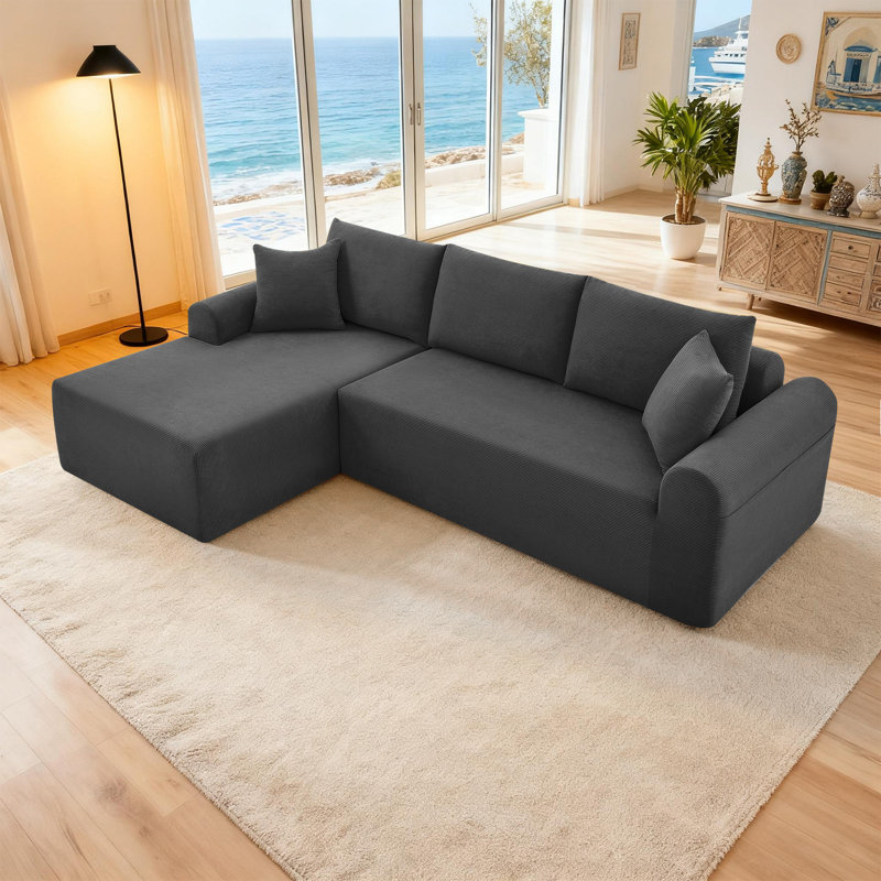 Boneless 103” Modular Sectional Cloud Sofa For Living Room Modern Minimalist Couch With L-shaped Chaise Upholstered Corduroy Couch , Deep Seat, No Assembly Required