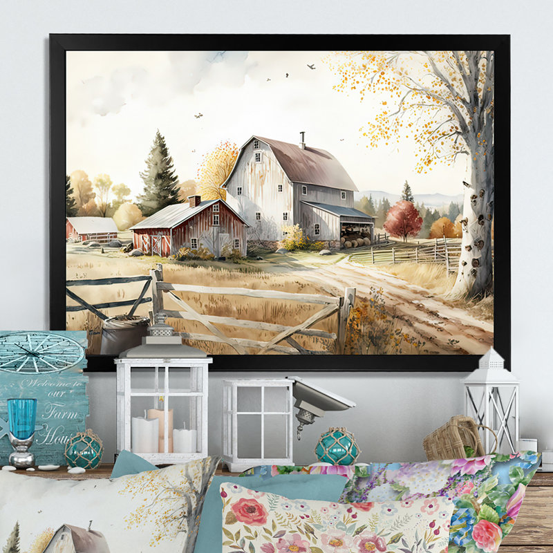 «Beautiful Barn In Spring II», art mural sur toile paysage de grange, H 30 po x l 40 po, Cadre photo unique, Noir