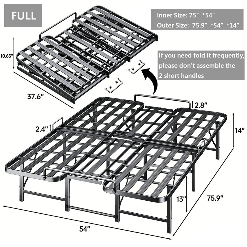 Sturdy & Foldable Full Size Bed Frame | 1500lbs Capacity | 13" Underbed Storage | Tool-Free 10-Min Assembly | No Box Spring Needed
