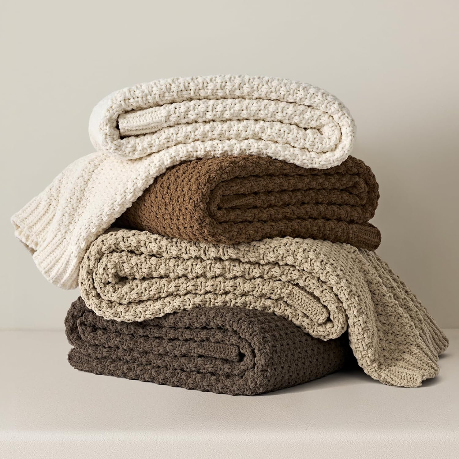 Chunky Chenille Weighted Throw Blanket, 60" L x 50" W, Camel Brown