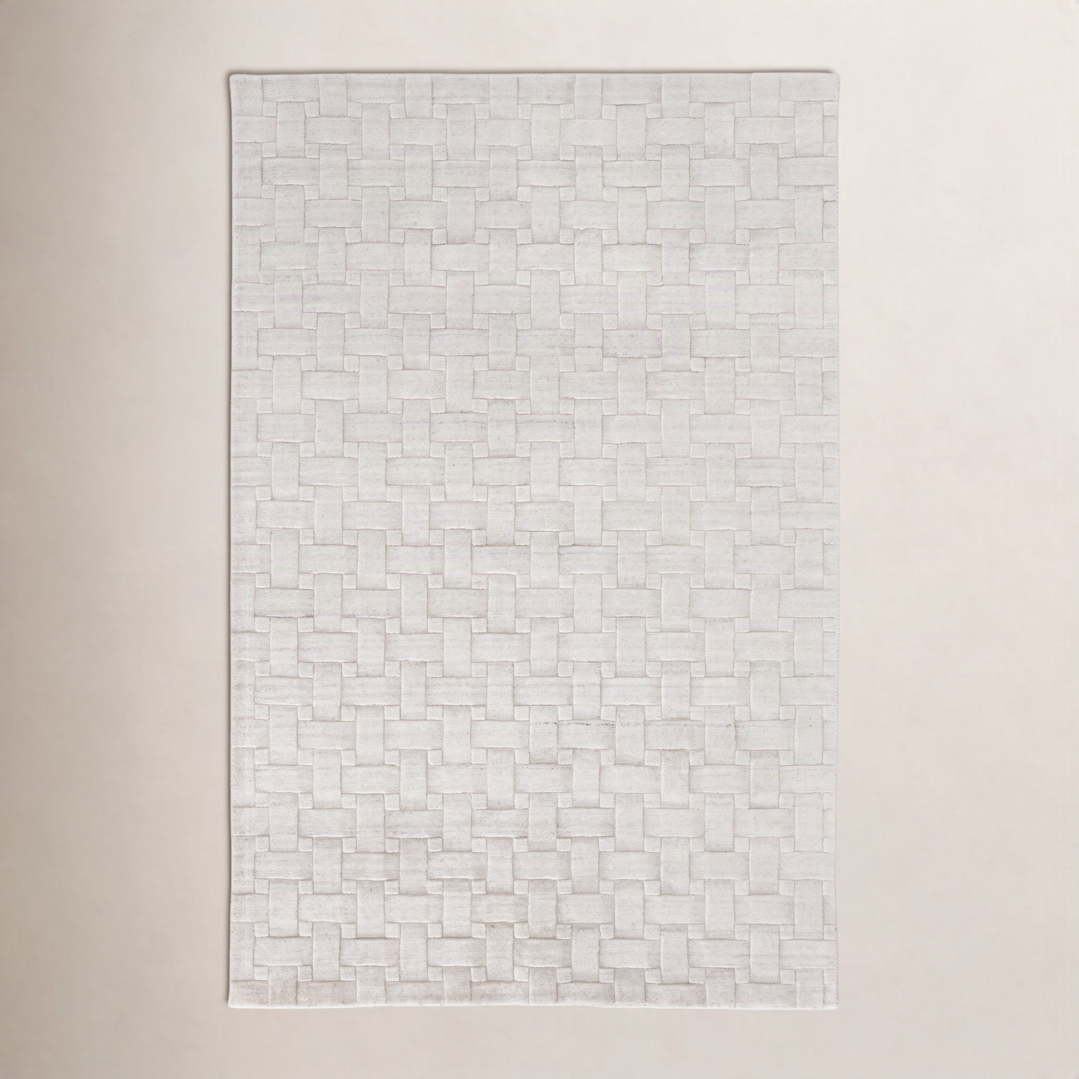 Shanta White Hand-Woven Geometric Viscose Rug, Rectangle 5' x 8'