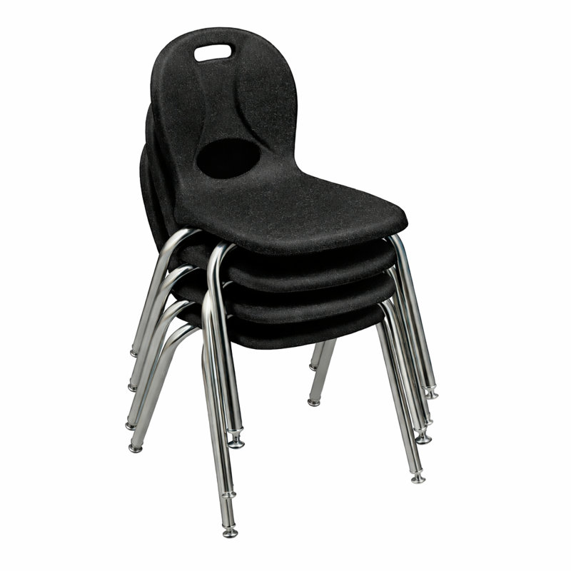 Structure Series Plastic Stacking Classroom Chairs with Contoured Seats (Set of 4), Noir, 18", 4