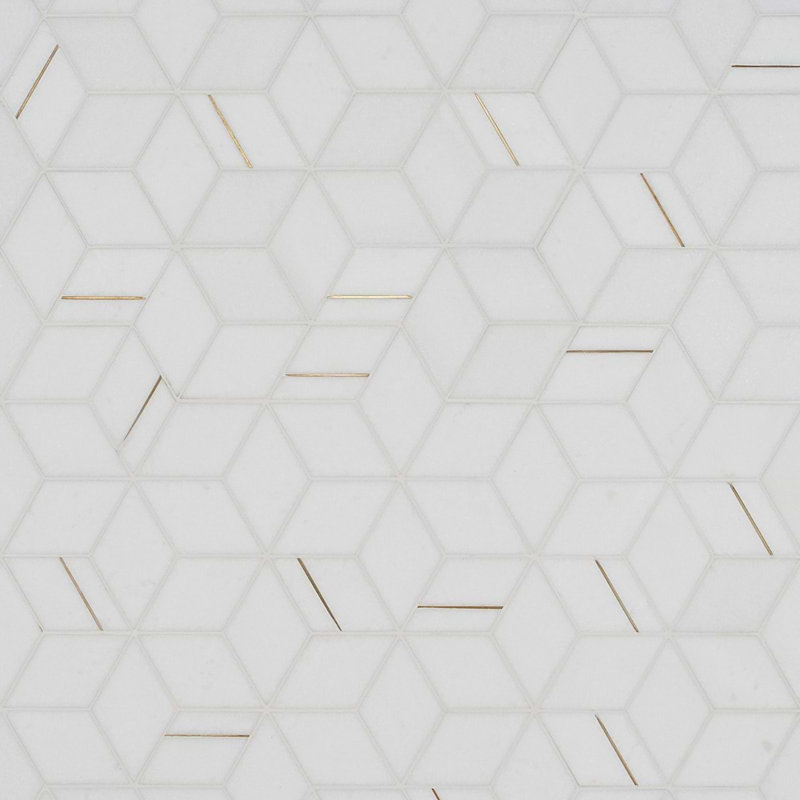 Morgana Polished Marble And Brass Mosaic, Thassos