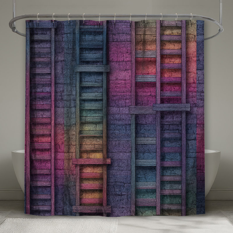 Rideau de douche Ladders - Décoration de salle de bain abstraite industrielle, 70in W x 84in H