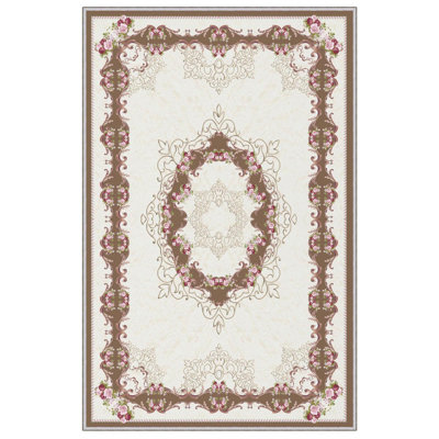 Mcadams Oriental Machine Woven Runner 3'3"" x 9'10"" Polyester Area Rug in Brown/Pink/White -  East Urban Home, 6685DB3B7FE0471EA25B146C231405C7