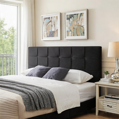 Tête de lit pour chambre à coucher très grande tête de lit tapissier contemporaine carrée en lin noir foncé réglable avec pieds en métal