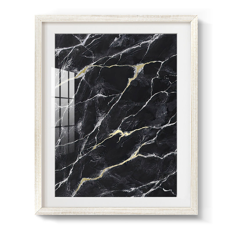Marbre noir II - impression encadrée, H 19,5 po x l 16,5 po, Blanc