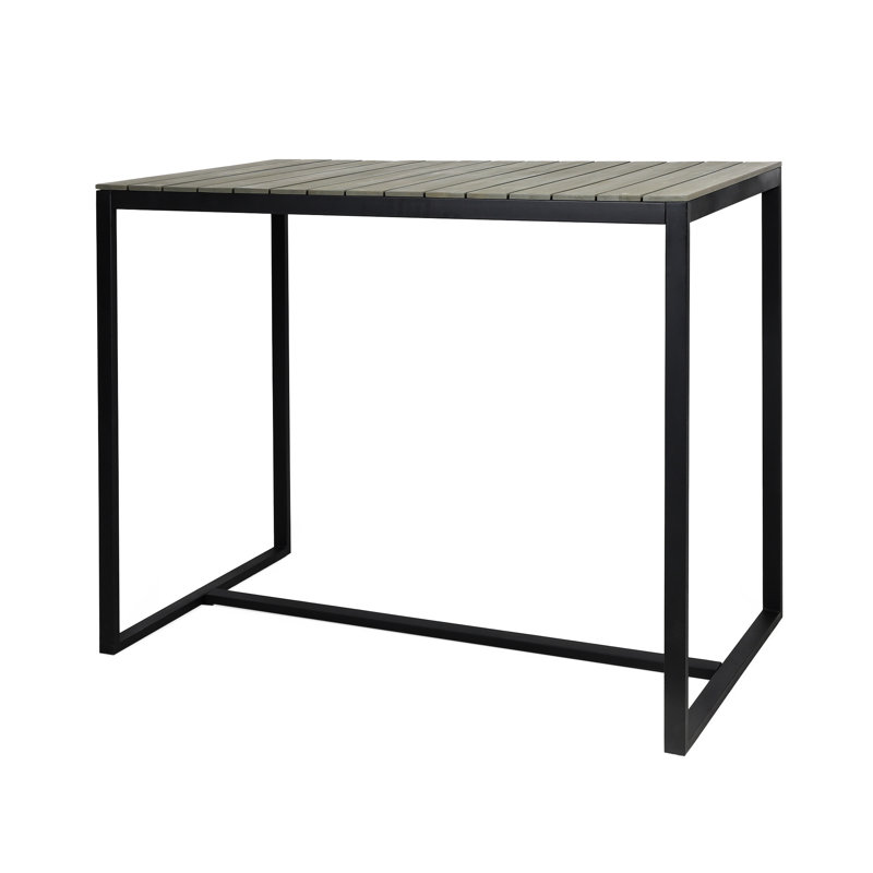 Table de bar attrayante en bois avec structure en fer thermolaqué pour le rassemblement de patio