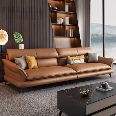 Canapé modulaire orange en cuir véritable