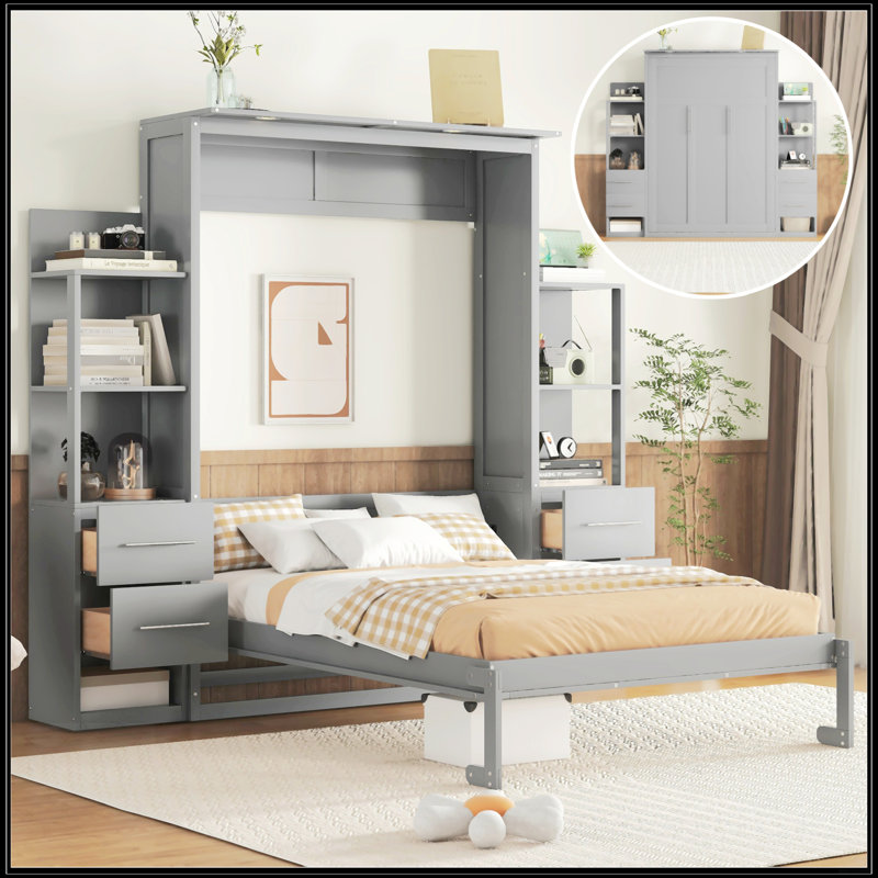 Lit escamotable double pleine grandeur avec tablettes