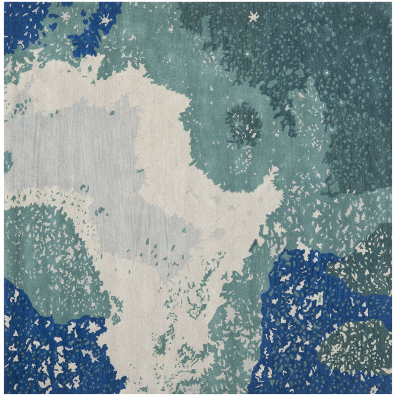 Tapis bleu en laine touffeté à la main Amiere, Carré 6 pi
