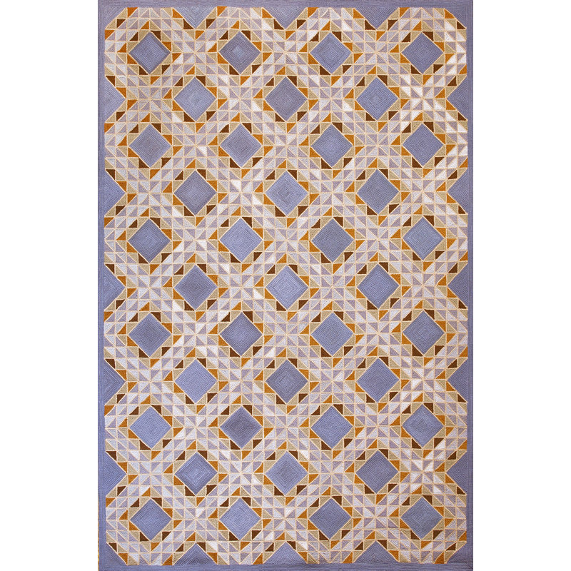 Tapis bleu / brun en laine noué à la main de conception unique 6 pi x 9 pi