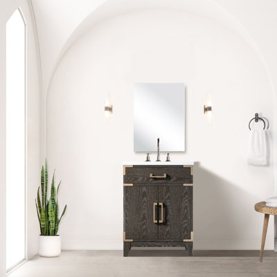 Meuble-lavabo en chêne brun 24 po L x 18 po P, comptoir en acrylique, miroir de 18 po, robinet.