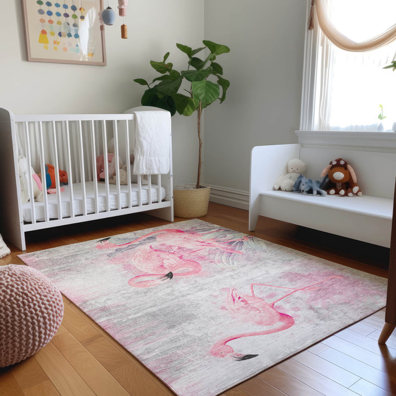 Tapis rose Cerrito AMF197 lavable à la machine de qualité supérieure, Rectangle 8' x 10'
