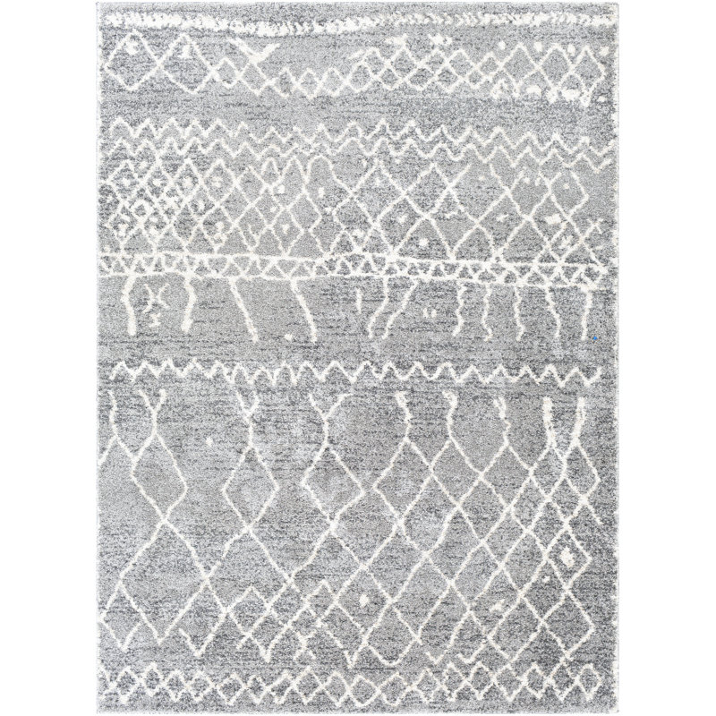 Tapis gris/zone blanche sud-ouest Arlo, Rectangle 5 pi 3 po x 7 pi 3 po