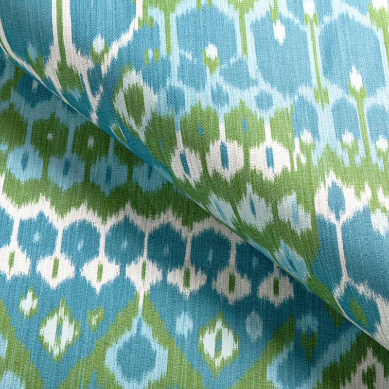 Manoir Bonnieux Linen Blend Fabric, Aqua/Leaf