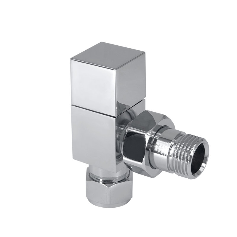 Angled Square Head Chrome Towel Rail Designer Radiator Manual Valves 1 Pair