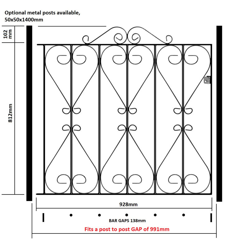 Uriegas Scroll Single Metal Garden Gates High, 99cm W X 91cm H