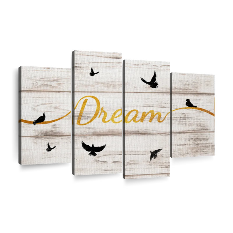 Rêve typographie V - 4 pièces sur toile tendue, H 22 po x l 36 po x P 1 po