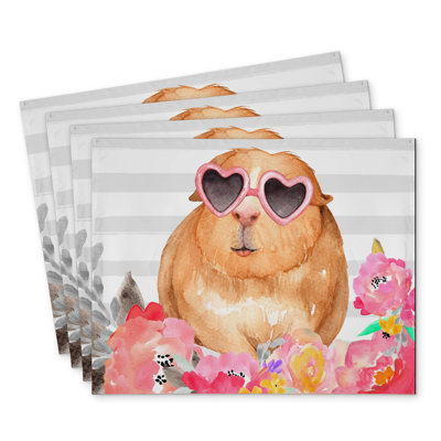 Guinea Pig with Glasses Polyester Placemats Set of 4 Decor