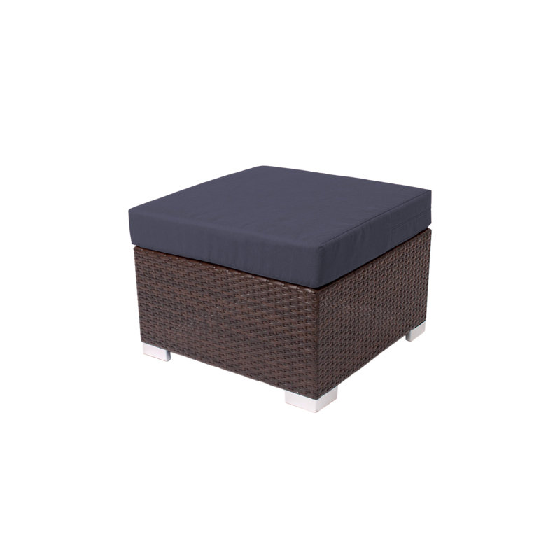 Repose-pieds d'extérieur en osier avec coussin Sunbrella, Gris
