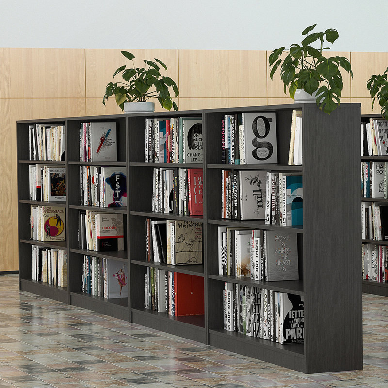 Bibliothèque grise pour bibliothèque de bureau à 4 tablettes de 48 pouces de hauteur et bibliothèque moderne en bois pour salon à 4 niveaux