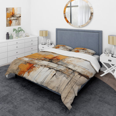 Orange Impressions II - Abstract Collages Duvet Cover Set - Microfiber Polyester