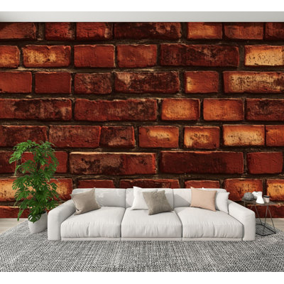 Peel and Stick Wallpaper Red Brick Wall Prints Rustic Warm Tones Wall Murals 100"H x 144"W Removable PVC Wall Paper Self-Adhesive Wall Decor for Bedroom Living Room Home Office