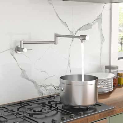Robinet remplisseur mural avec un trou et deux poignées, finition nickel brossé, bec rotatif et pliable rotatif à 360 °, laiton massif pour remplissage de cuisine
