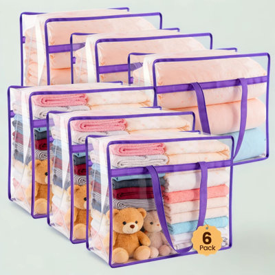 Sacs de rangement transparents avec double fermeture à glissière, organisateurs sous le lit et garde-robe de grande capacité 40L pour vêtements, couvertures et articles saisonniers, paquet de 6