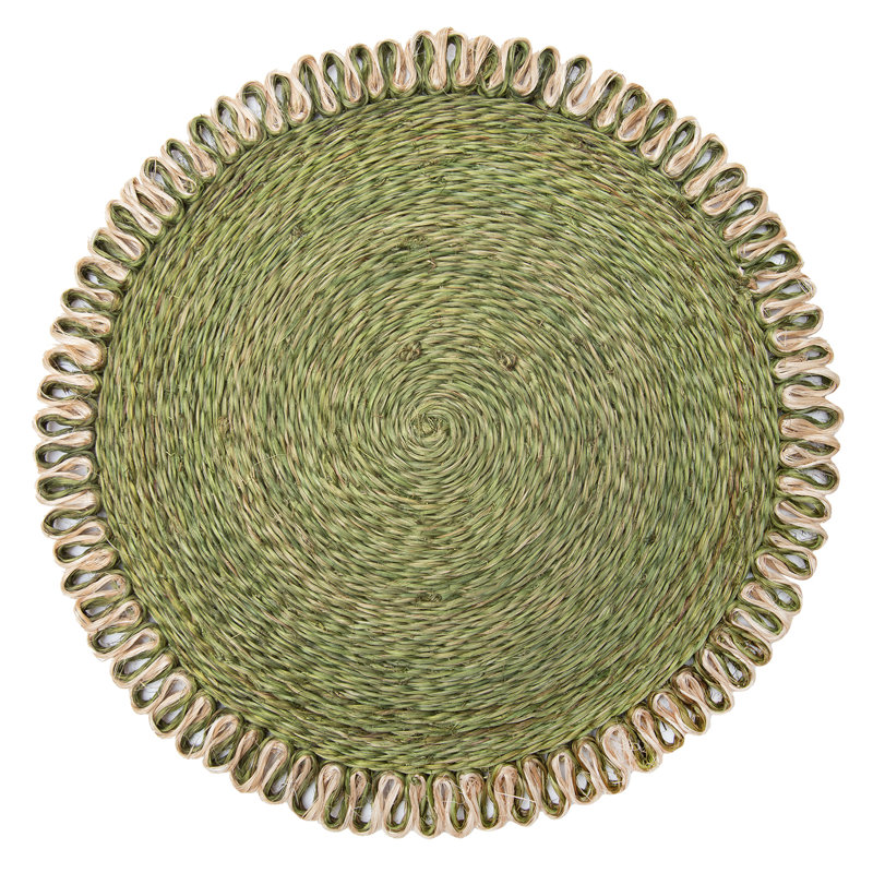 Amaretto Abaca Round Placemat, Olive Green/Natural