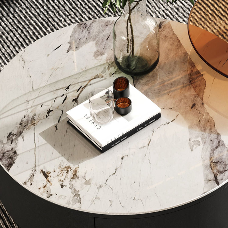 Table de bout ronde, Blanc / bisque / transparent, H 11,8 po x L 35,4 po x l 35,4 po