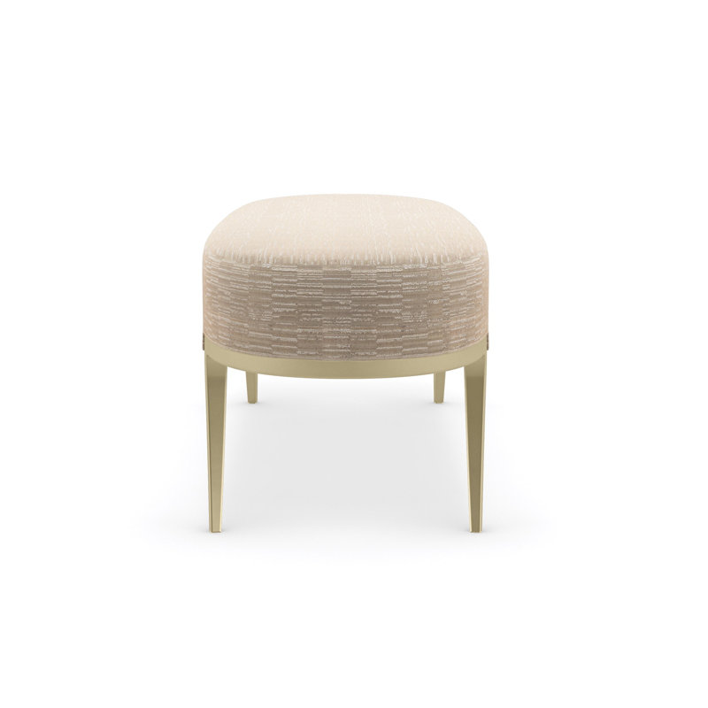 Oval Beige Upholstered Bench with Gold Metal Legs