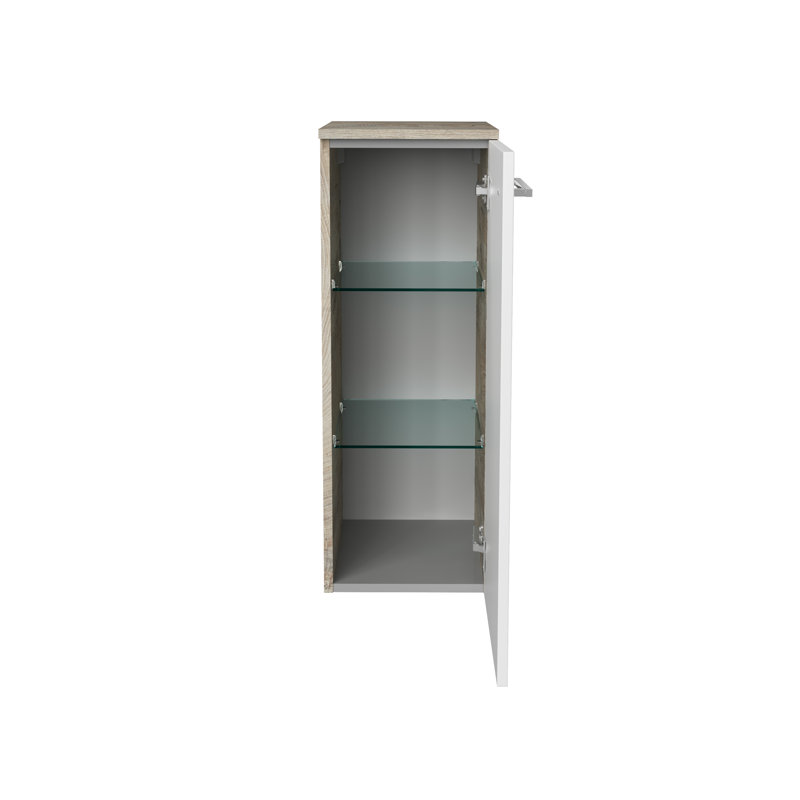 30cm W x 83cm H x 32cm D Wall mounting Bathroom Cabinet, Brown/White, Stop on the right