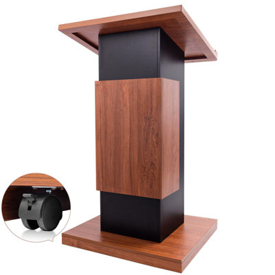 Pupitre mobile 46,7 "en bois avec rangement et roues verrouillables, pupitre debout avec trou de gestion des câbles pour le bureau, l'église, l'école et la conférence