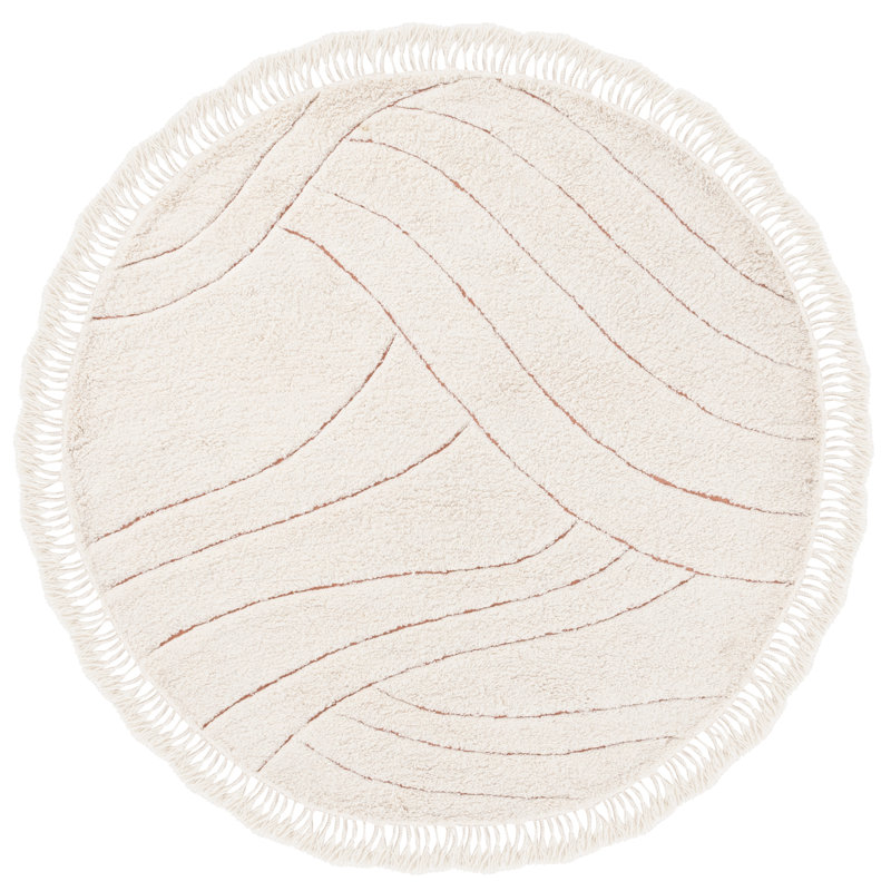 Vermont Tufted Wool/Recycled Cotton Abstract Rug in Ivory, Round 6'